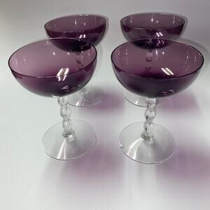 RARE Vintage 4 Fostoria Westchester Amethyst Purple Champagne Sherbet Glass